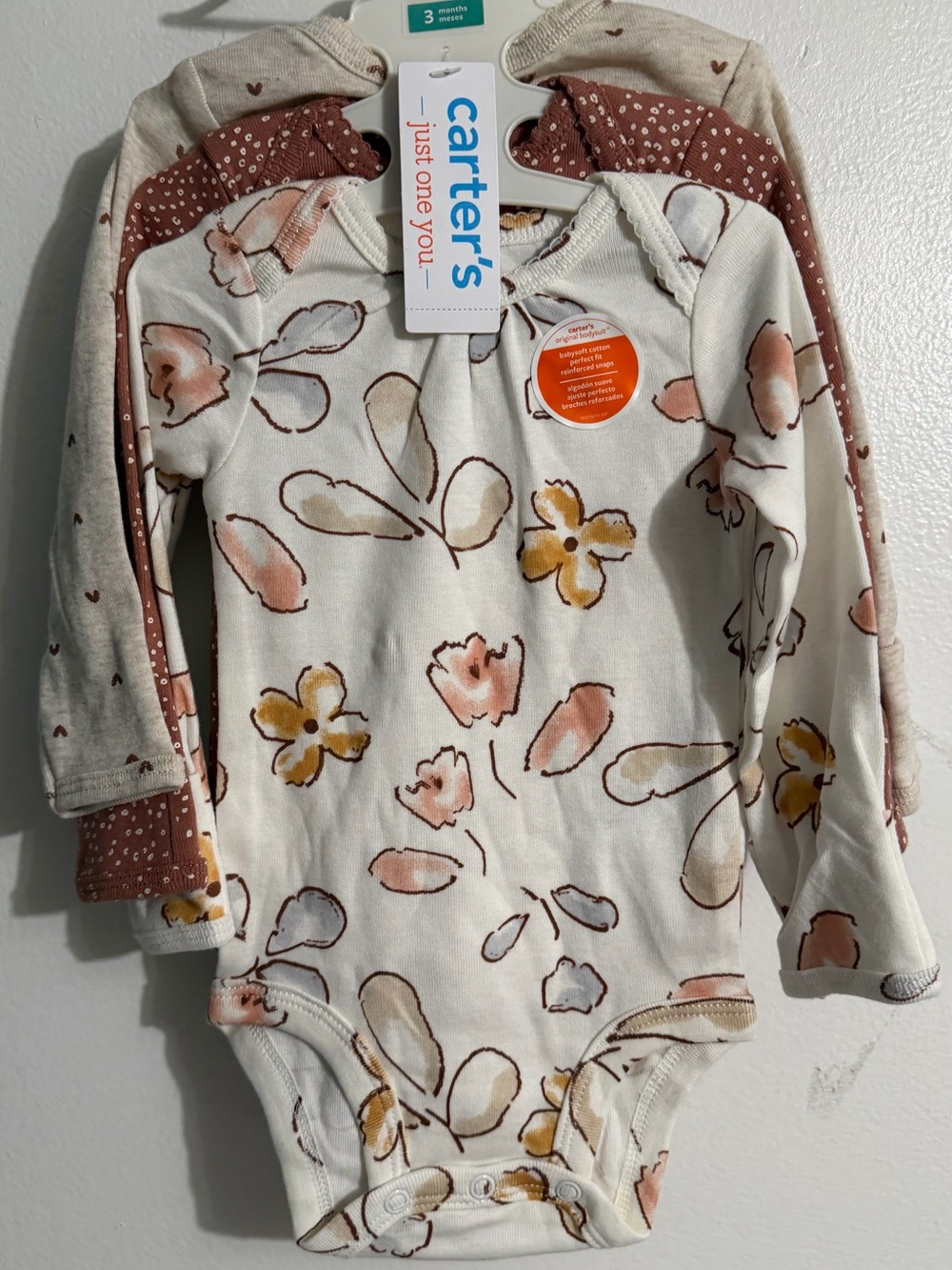 Carter's Cream Long-Sleeve Floral Baby One-Piece with Pink & Yellow Accents